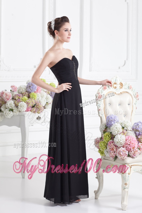 Black Empire Floor-length Evening Dress with Beading and Ruching