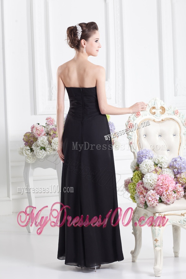 Black Empire Floor-length Evening Dress with Beading and Ruching