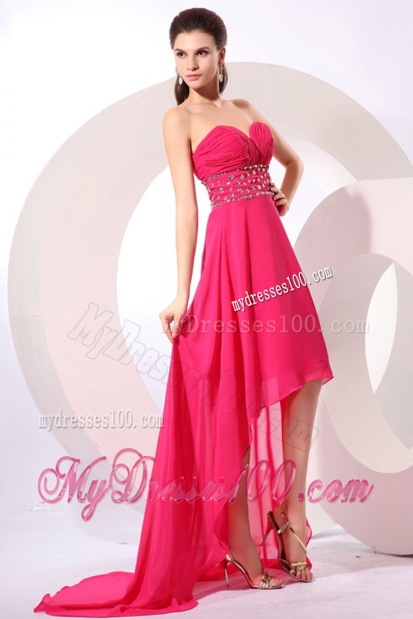 Brand new Empire Sweetheart Hot Pink High-low Beading 2016 Chiffon Evening Dress