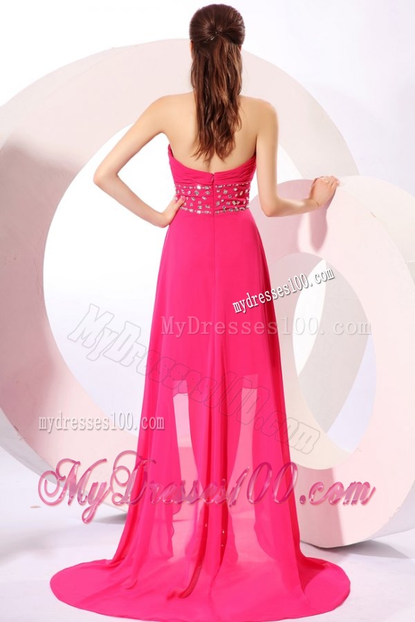 Brand new Empire Sweetheart Hot Pink High-low Beading 2016 Chiffon Evening Dress