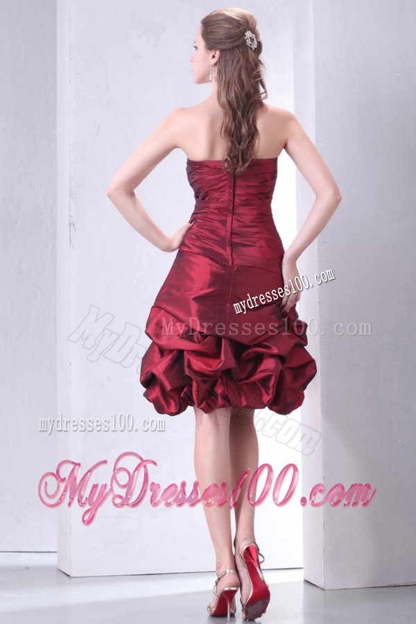 Burgundy A-line Strapless Evening Dress with Beading and Pick-ups
