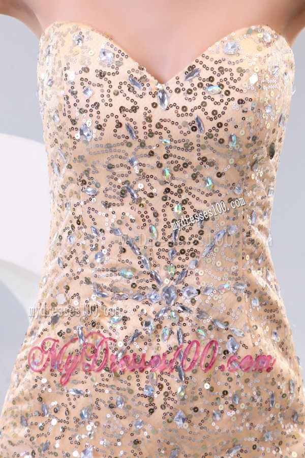 Champagne Sweetheart Rhinestone and Sequins A-line Evening Dress for Spring