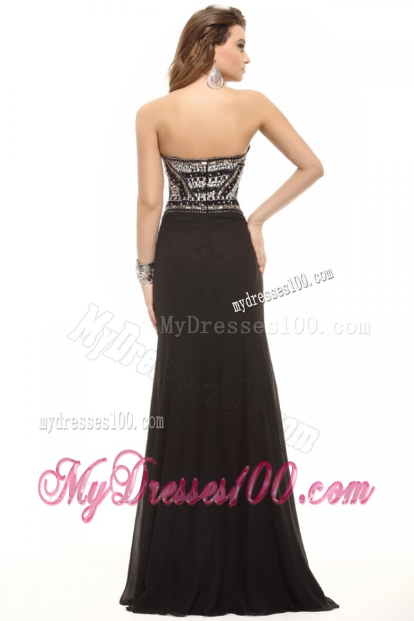Column Black Strapless Beading Chiffon Floor-length Evening Dress