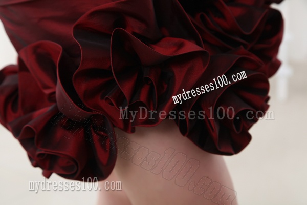 Column Burgundy Beadings Hand Made Flowers Sweetheart Evening Dress