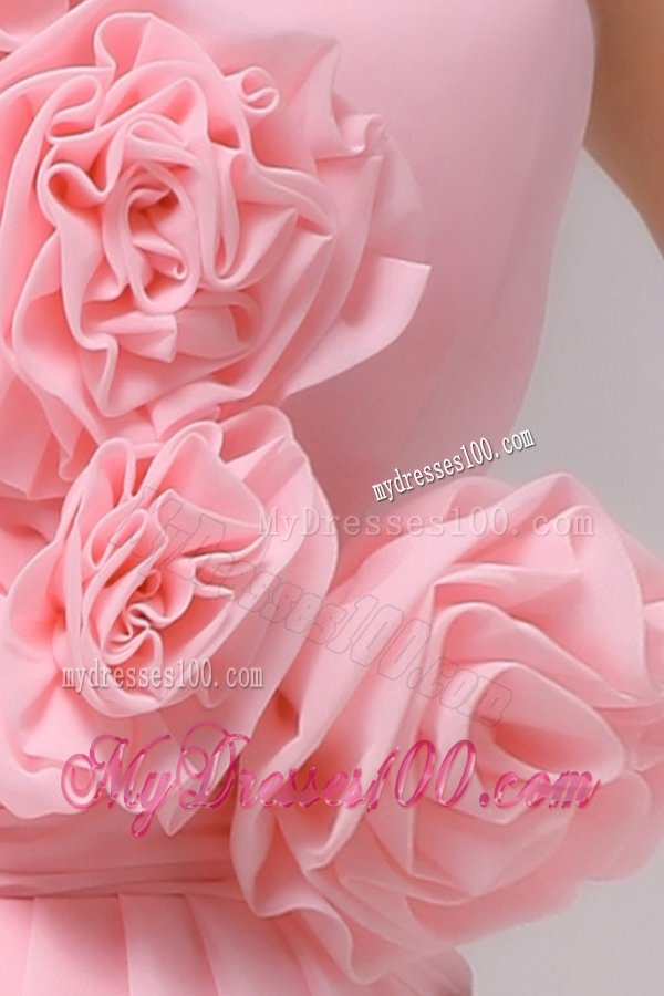 Column Hand Made Flowers Baby Pink Strapless Evening Dress