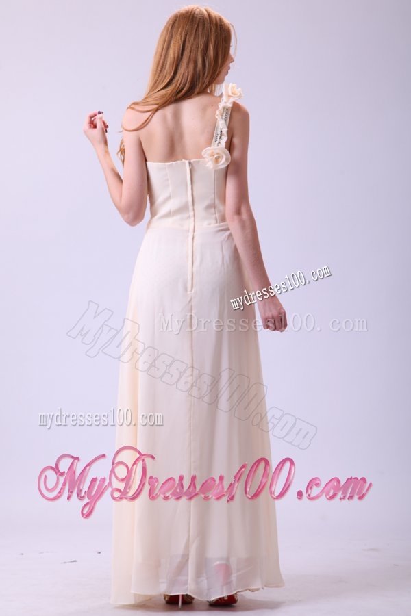 Column One Shoulder Beading Chiffon Long Champagne Evening Dress