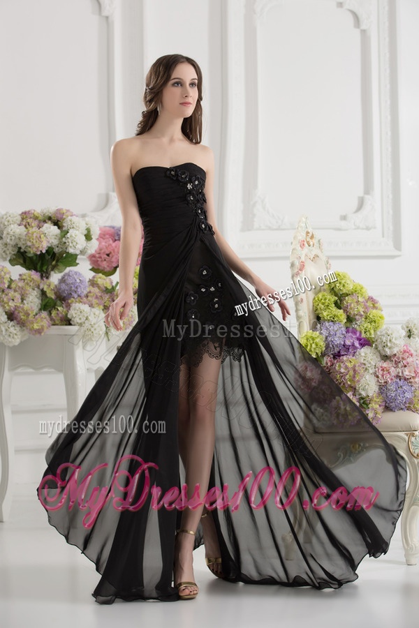 Column Seetheart Chiffon Beading Appliques High Slit Black Evening Dress