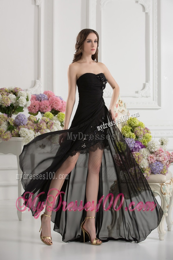 Column Seetheart Chiffon Beading Appliques High Slit Black Evening Dress