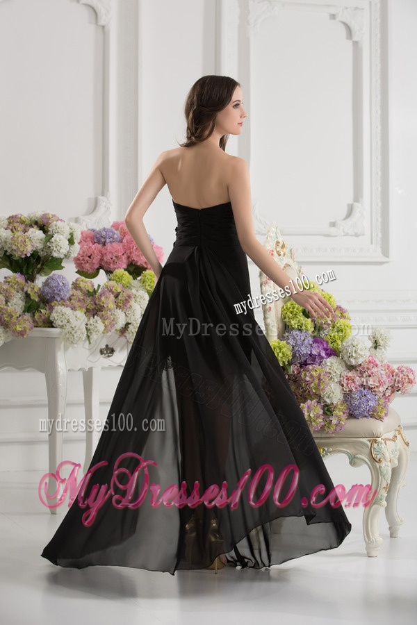 Column Seetheart Chiffon Beading Appliques High Slit Black Evening Dress