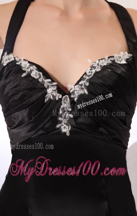 Column Straps Black Elastic Woven Satin Criss Cross Evening Dress with Beading