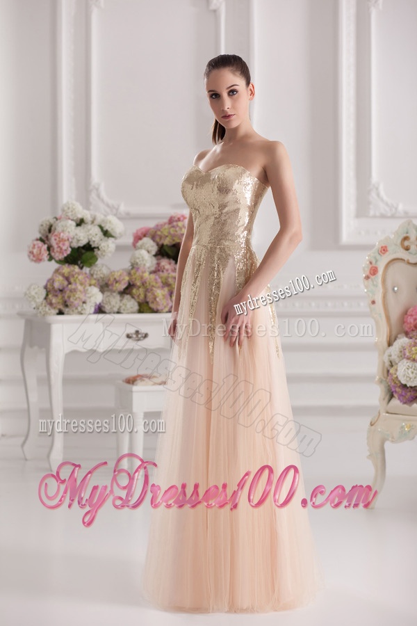 Column Sweetheart Serquins Champagne Floor-length Evening Dress