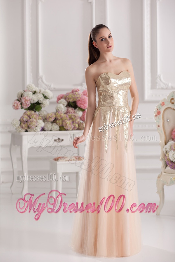 Column Sweetheart Serquins Champagne Floor-length Evening Dress