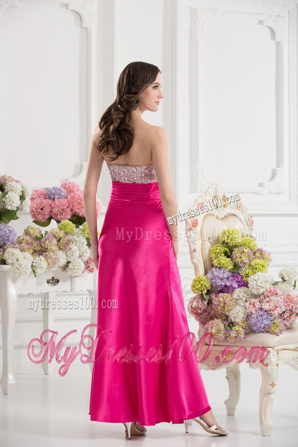 Column Sweetheart Taffeta Beading Hot Pink Ankle-length Evening Dress