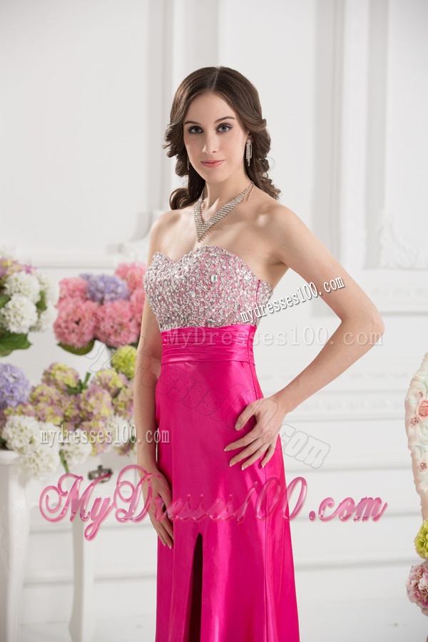 Column Sweetheart Taffeta Beading Hot Pink Ankle-length Evening Dress