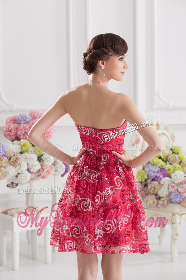 Coral Red A-line Strapless Sequins Evening Dress for 2016 Summer