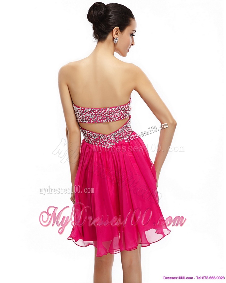 Coral Red Strapless Short Evening Dresses with Ruching and Rhinestones