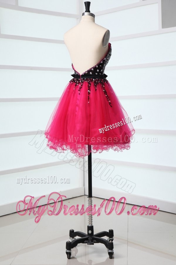 Cute Sweetheart Black and Hot Pink Evening Dress with Bowknot
