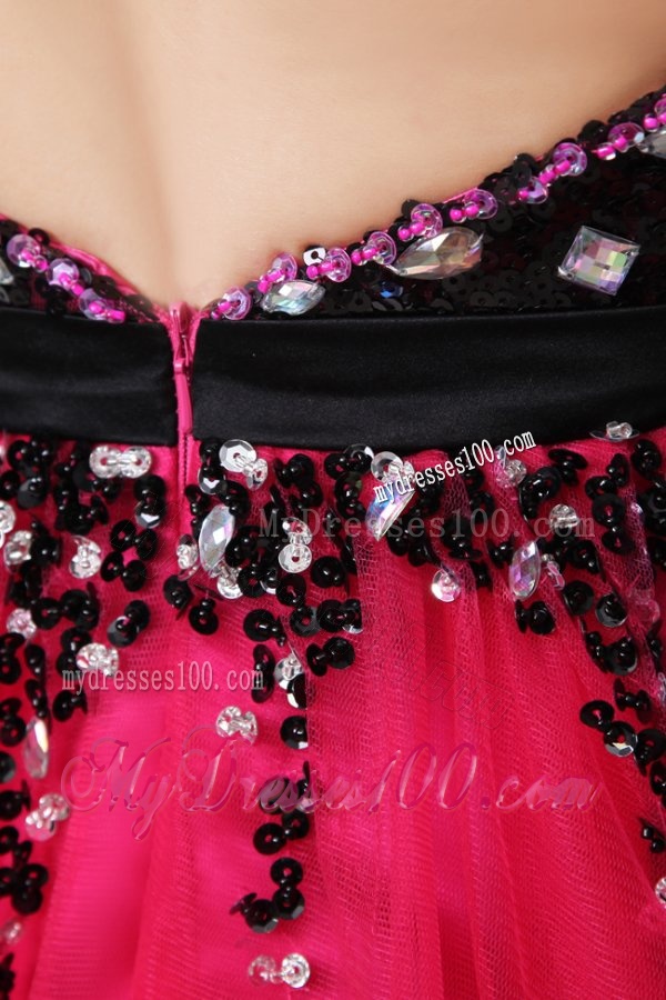 Cute Sweetheart Black and Hot Pink Evening Dress with Bowknot