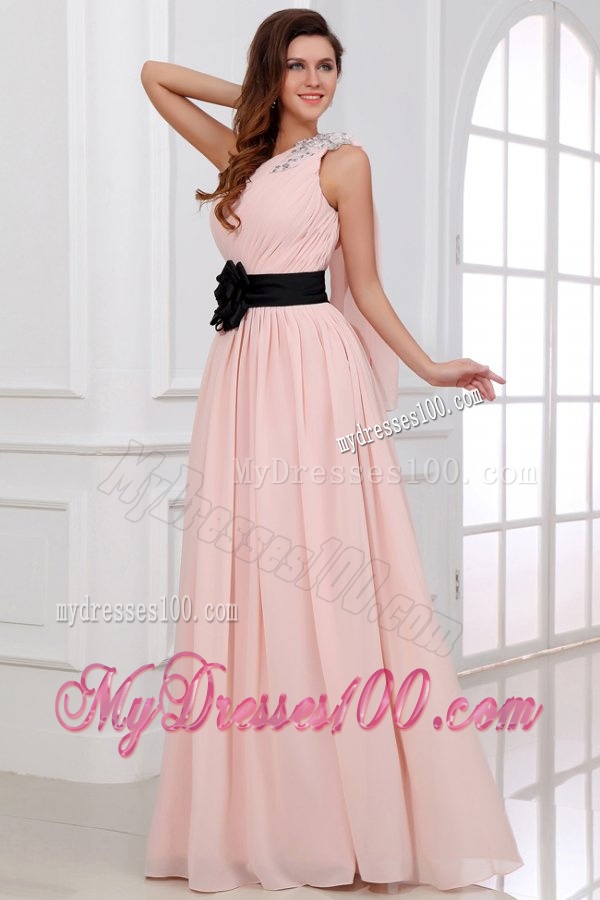 Discount Empire One Shoulder Chiffon Appliques Pink Evening Dress