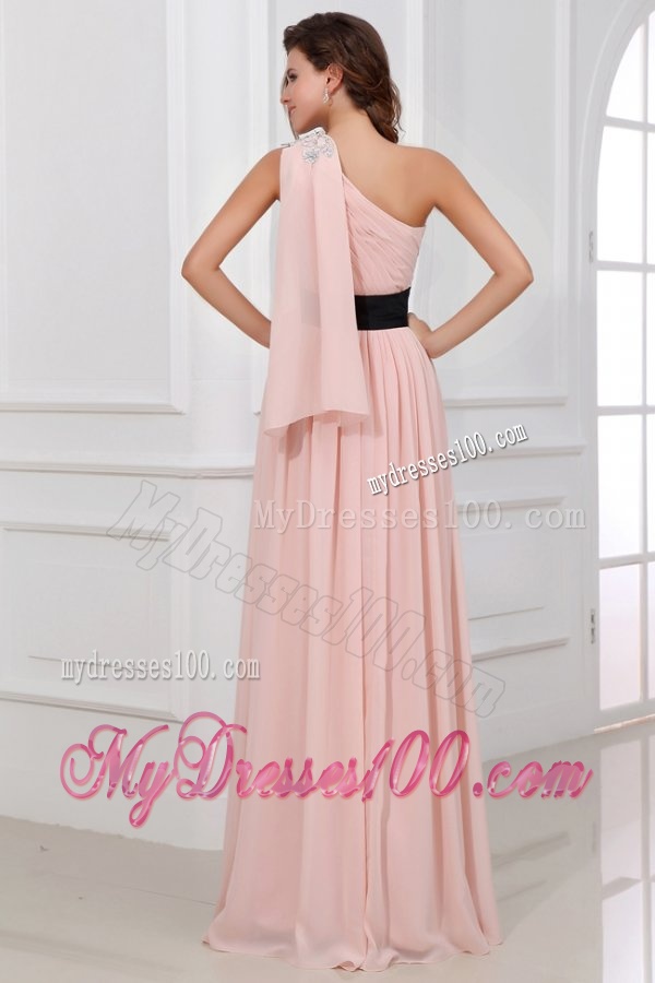 Discount Empire One Shoulder Chiffon Appliques Pink Evening Dress