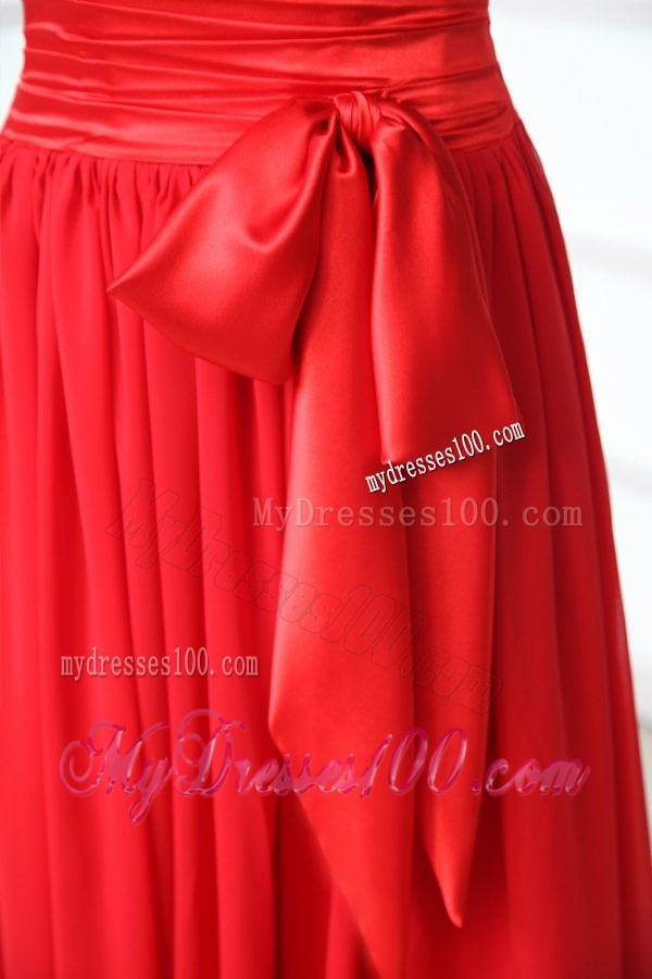 Elegant Column V-neck Red Brush Train Chiffon Evening Dress with Beading