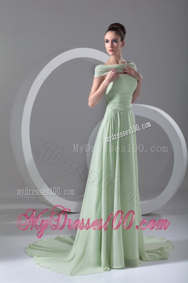 Elegant Empire Strapless Green Court Train Ruching Evening Dress