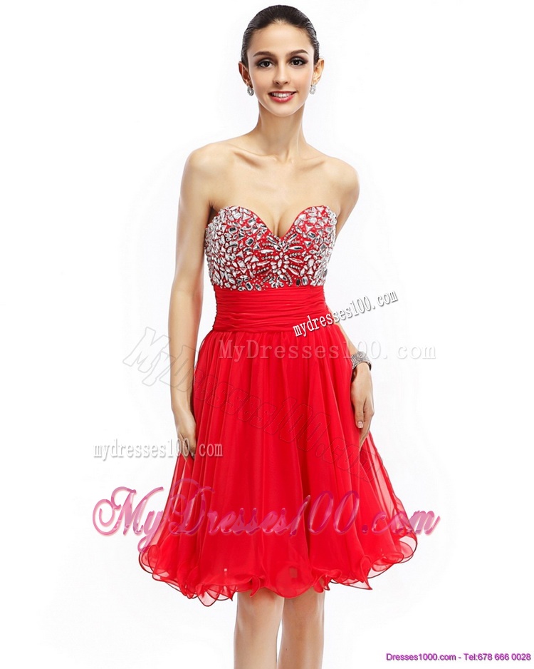 Elegant Sweetheart Short Evening Dresses with Rhinestones and Ruching