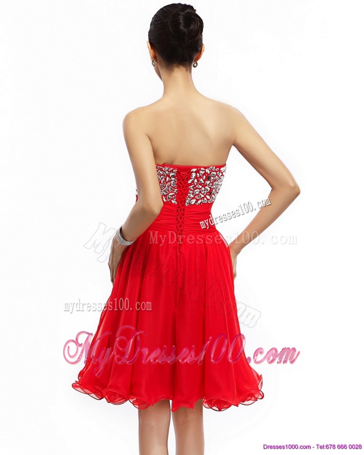Elegant Sweetheart Short Evening Dresses with Rhinestones and Ruching