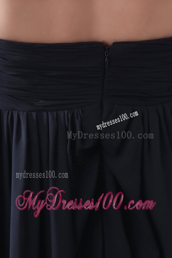 Empire Black Strapless Chapel Train Ruching Evening Dress