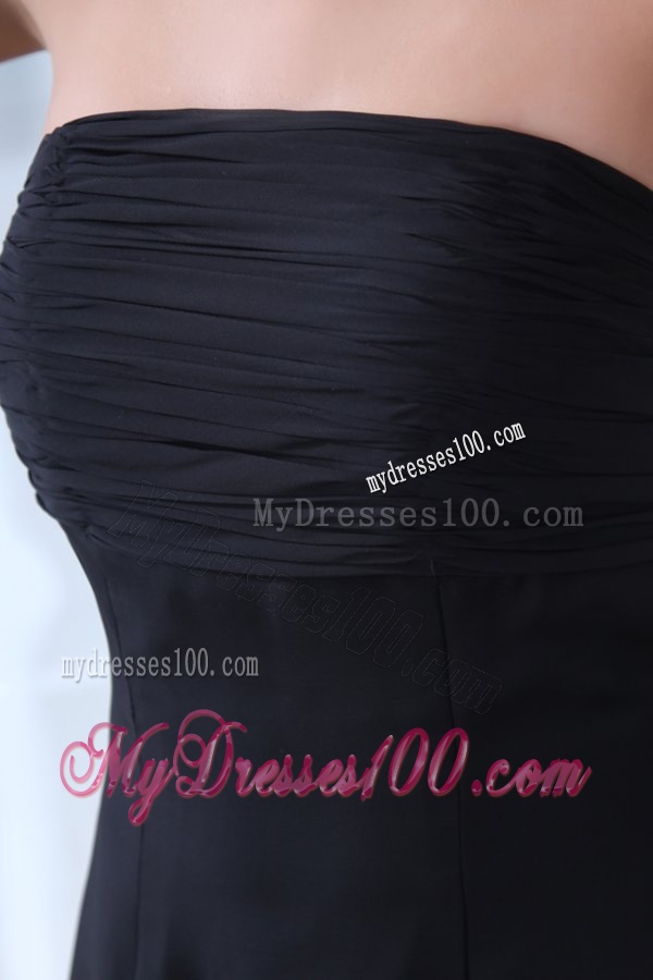 Empire Black Strapless Chapel Train Ruching Evening Dress