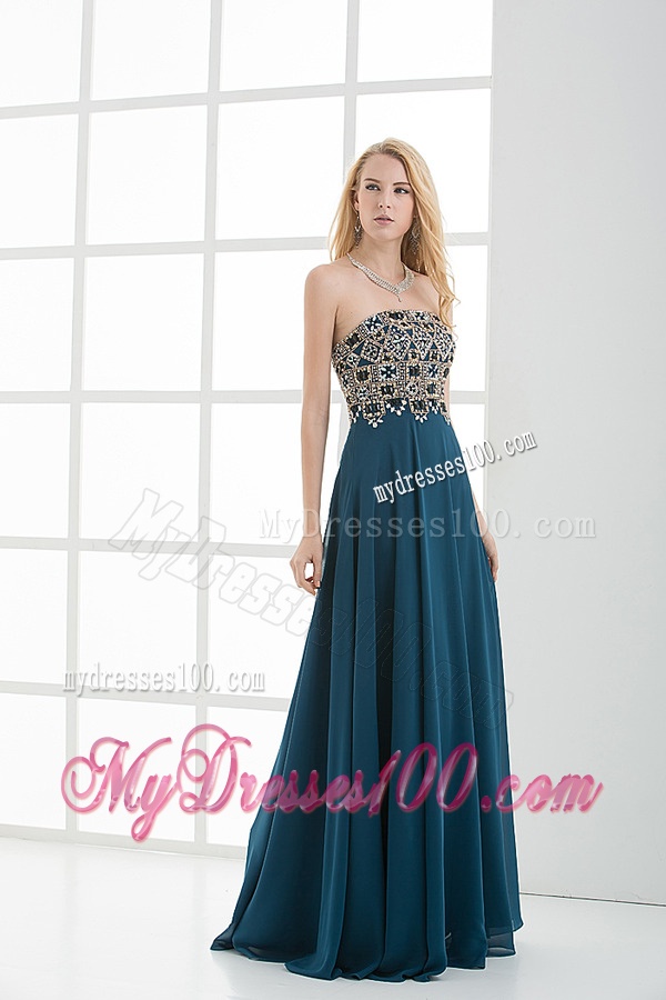 Empire Floor-length Beading Navy Blue Dress for Evening