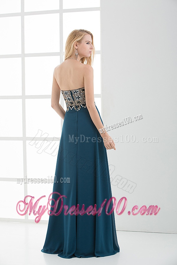 Empire Floor-length Beading Navy Blue Dress for Evening