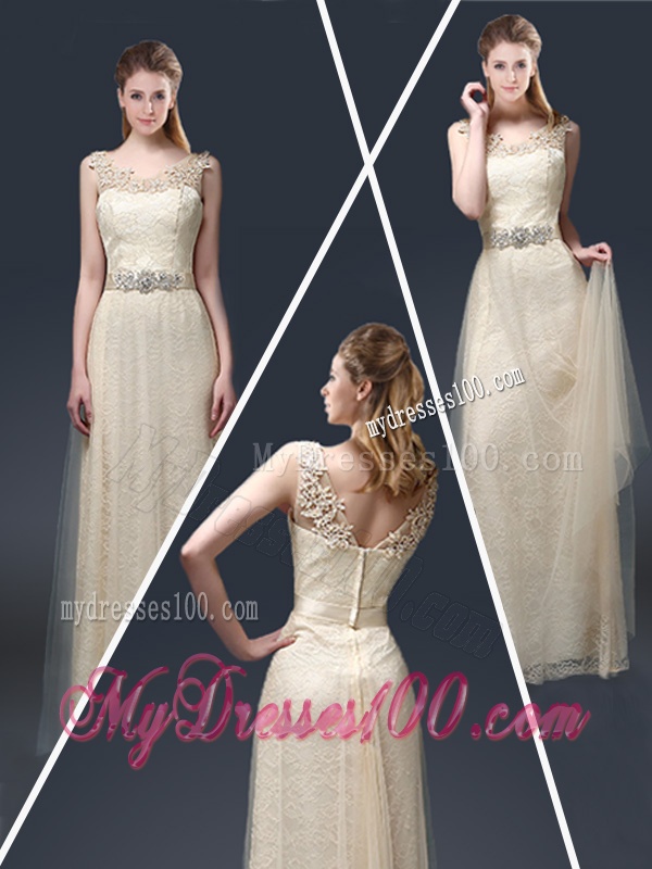 Empire Laced and Applique Evening Dresses in Champagne
