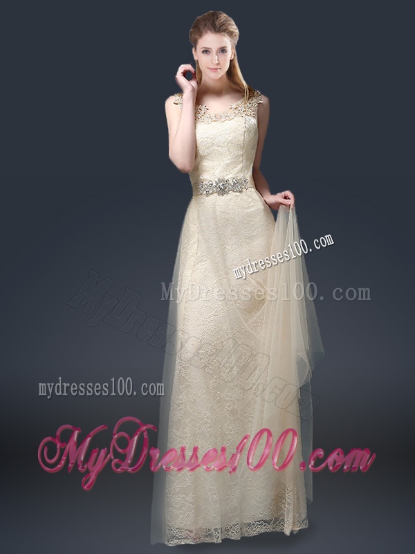 Empire Laced and Applique Evening Dresses in Champagne