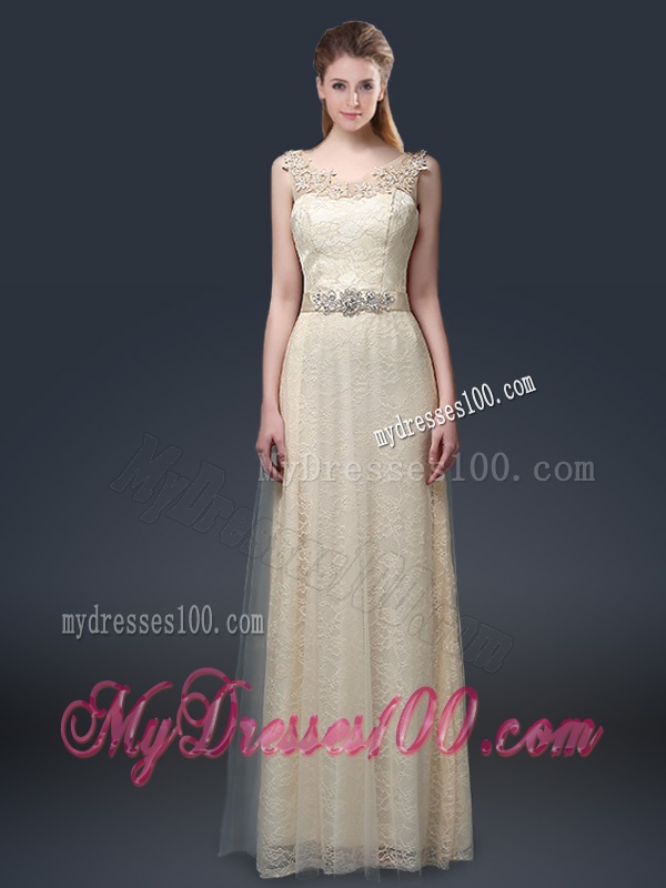 Empire Laced and Applique Evening Dresses in Champagne