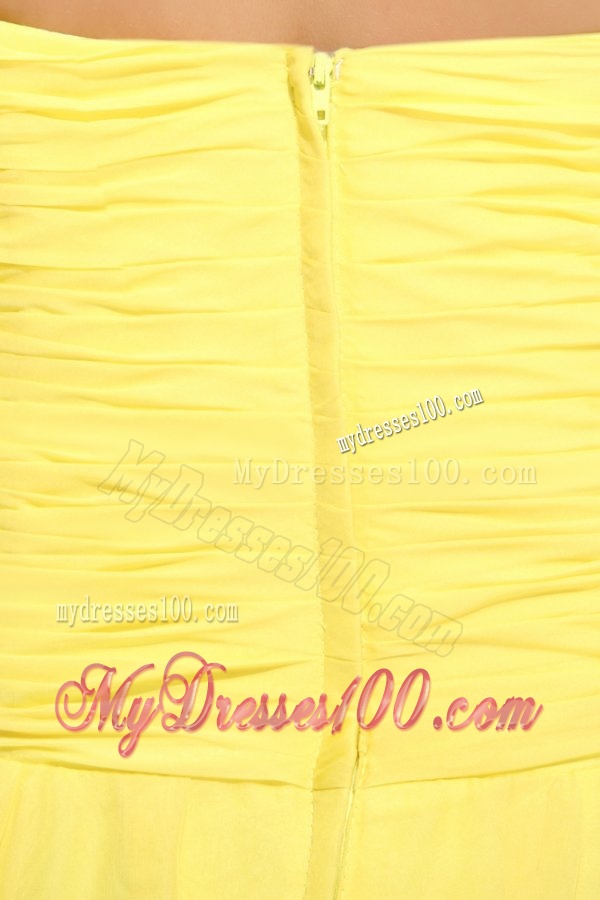 Empire Light Yellow Halter Top High Slit Beading Chiffon Evening Dress