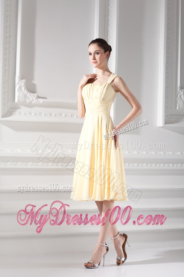 Empire Light Yellow Knee-length Short Evening Dress with Ruching