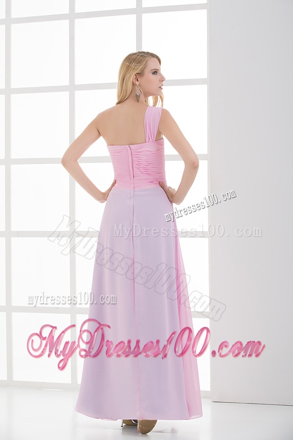 Empire One Shoulder Baby Pink and Blue Chiffon Ruching Evening Dress