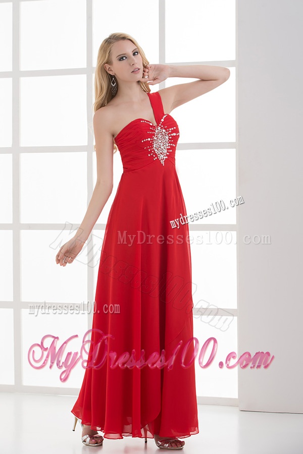 Empire One Shoulder Floor-length Chiffon Red Evening Dress