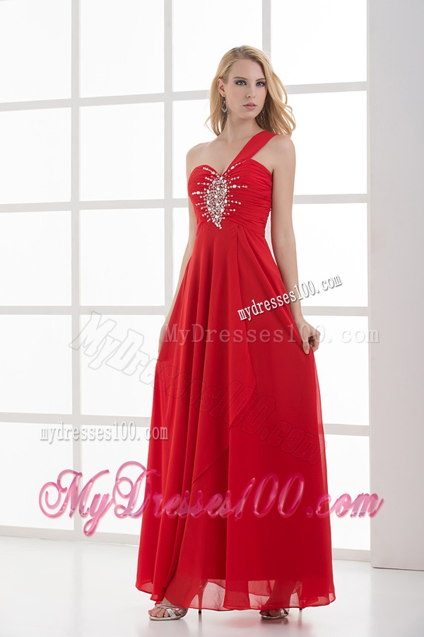 Empire One Shoulder Floor-length Chiffon Red Evening Dress