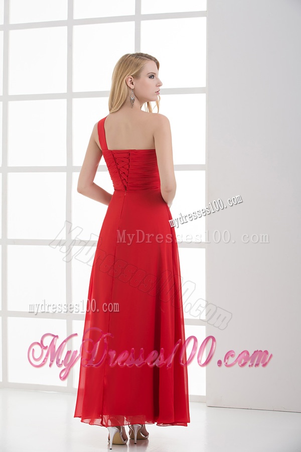 Empire One Shoulder Floor-length Chiffon Red Evening Dress