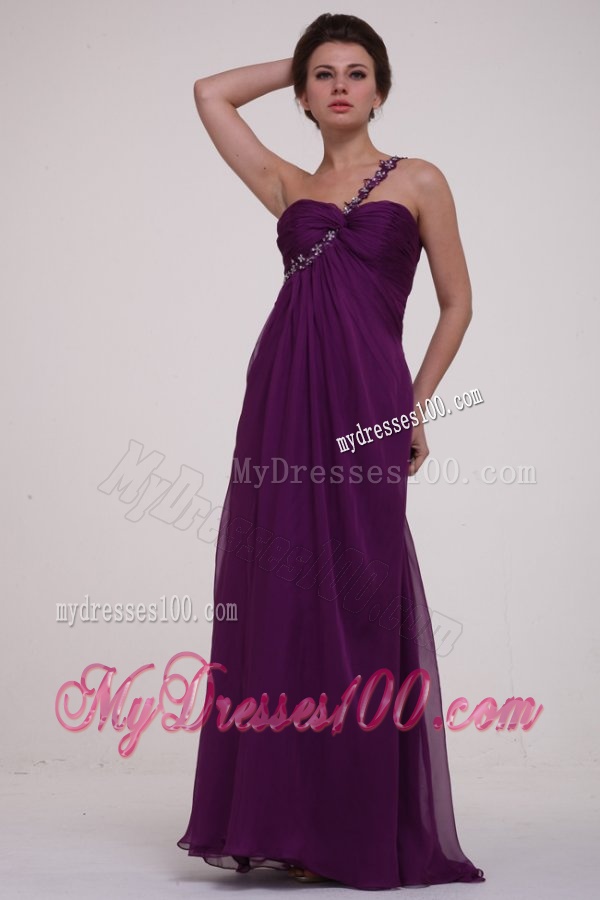 Empire Purple One Shoulder Ruching Appliques Long Evening Dress