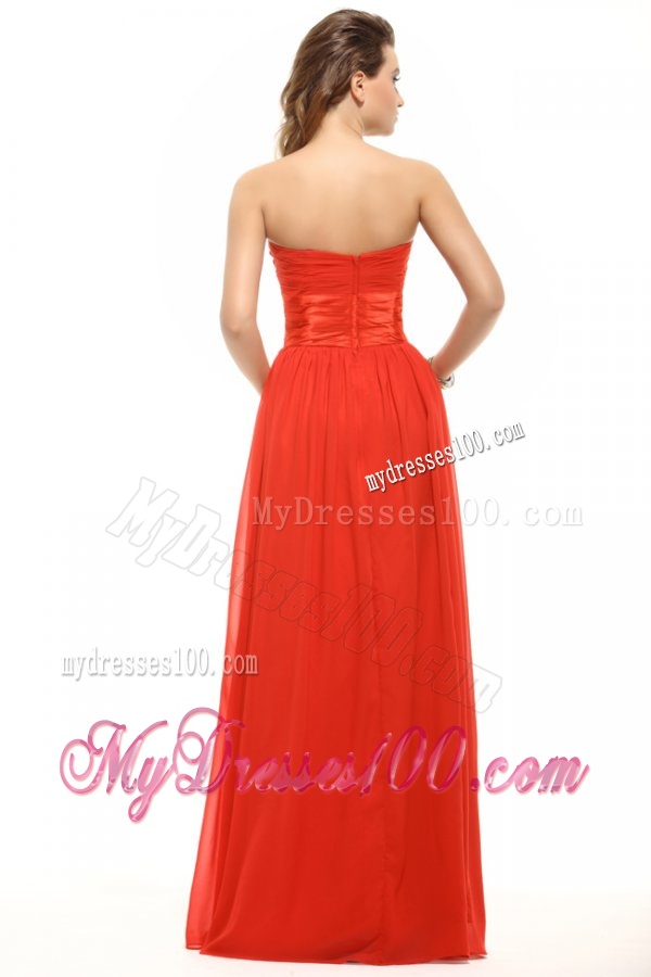 Empire Red Strapless Ruching Floor-length Evening Dress