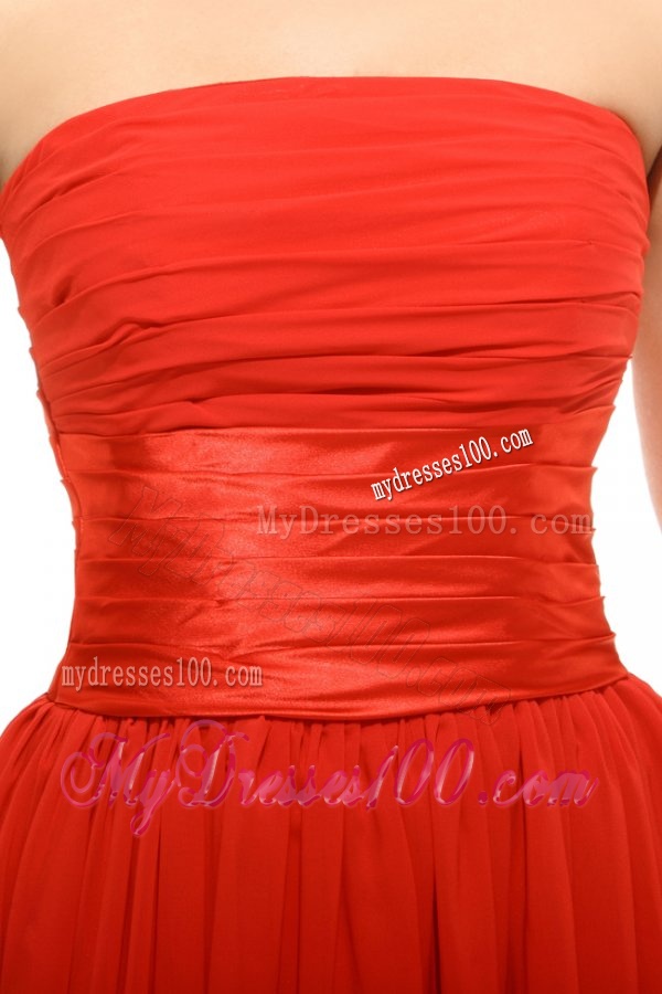 Empire Red Strapless Ruching Floor-length Evening Dress