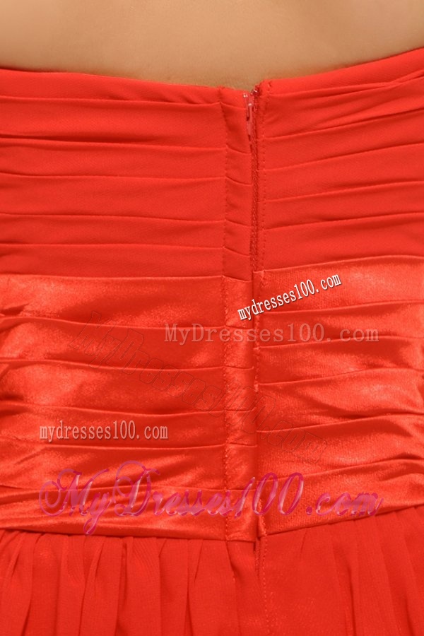 Empire Red Strapless Ruching Floor-length Evening Dress