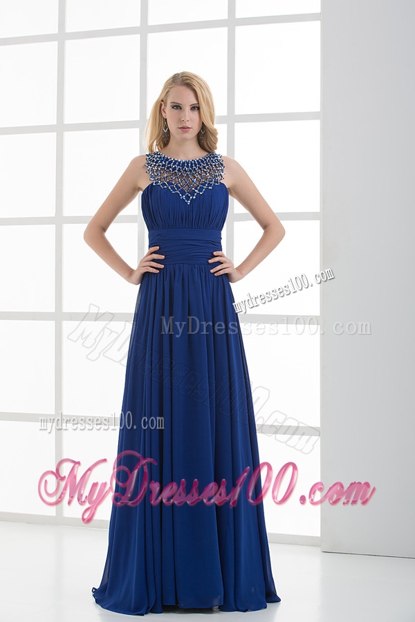 Empire Soop Beading Ruching Floor-length Chiffon Evening Dress