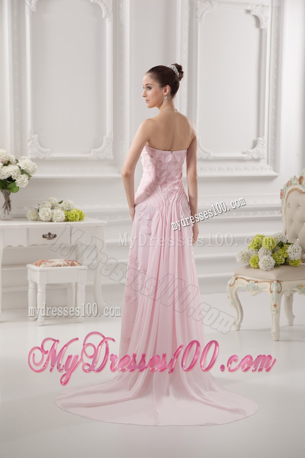 Empire Strapless Appliques Beading Chiffon Baby Pink Evening Dress