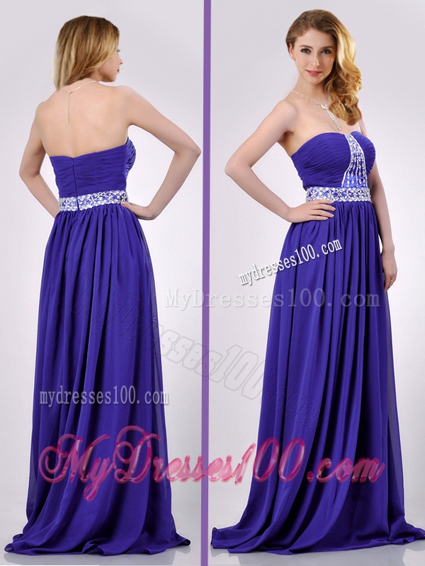Empire Strapless Beaded Purple Long Evening Dress for Evening