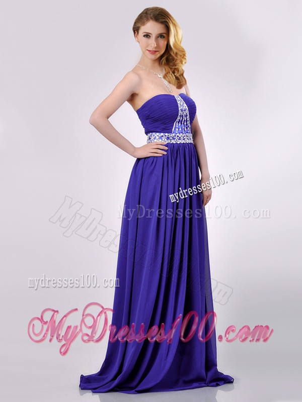 Empire Strapless Beaded Purple Long Evening Dress for Evening