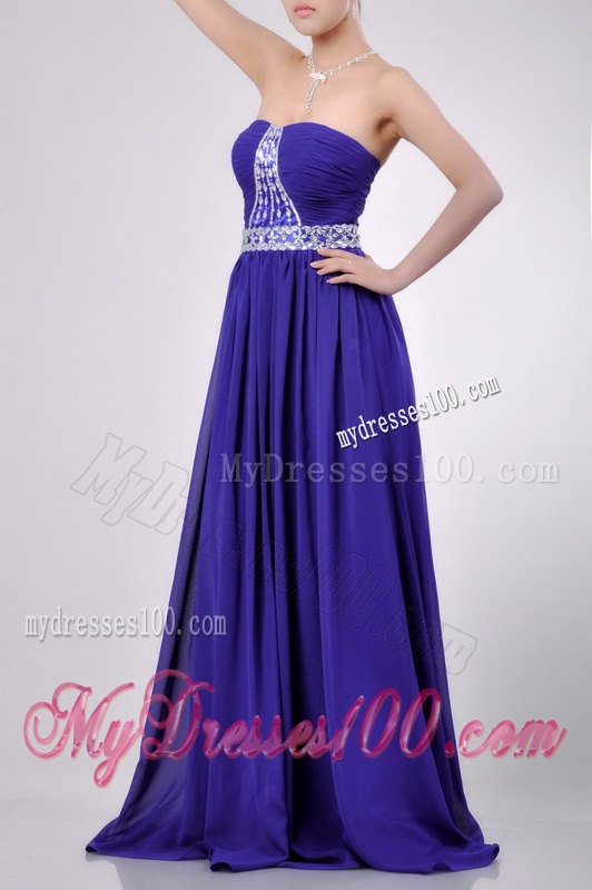 Empire Strapless Beaded Purple Long Evening Dress for Evening